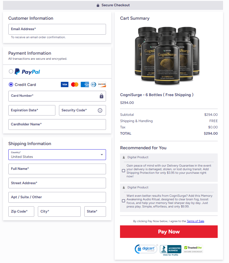 CogniSurge order page